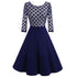 Women's 1950'S Vintage Polka Dot Optical Illusion 3/4 Sleeve Casual Swing Dress #Blue
